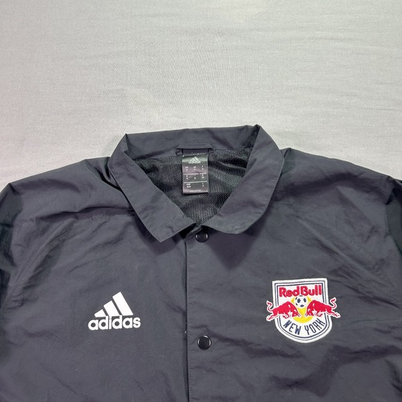 Adidas New York Red Bulls Jacket Mens Medium Black Button Up Sideline Coaches - Picture 3 of 13